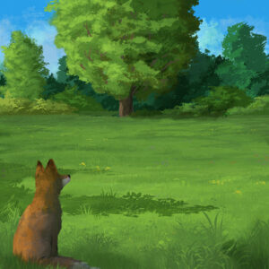 Paysage nature faune sauvage renard digital illustration naturaliste animalière